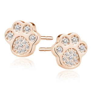 Cercei argint placati cu aur roz labuta cu pietre DiAmanti Z1547ERG-DIA